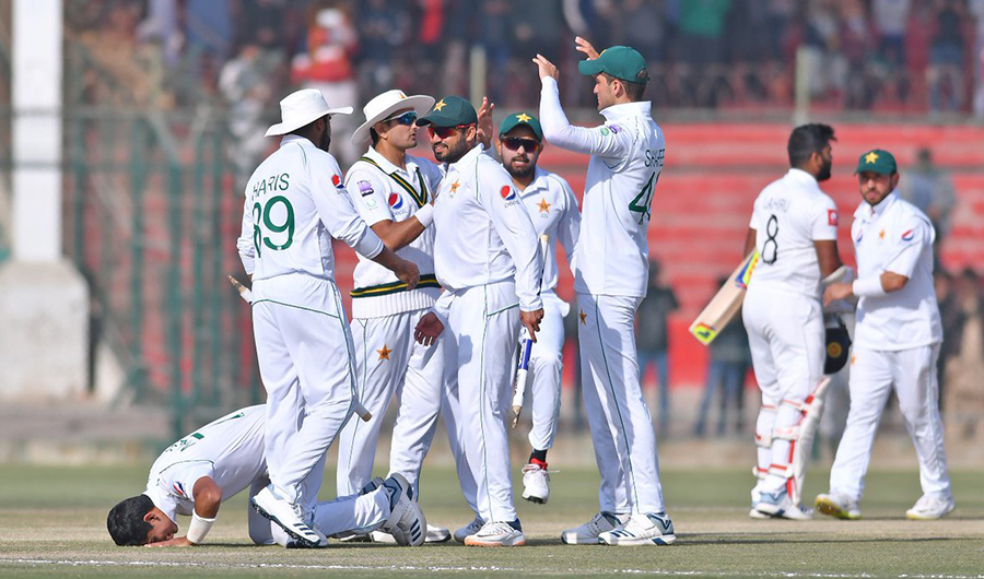 Pakistani players celebrates victory against Sri Lanka in second test match on Dec 23, 2019 in Karachi. (Photo Courtesy: PCB Twitter)