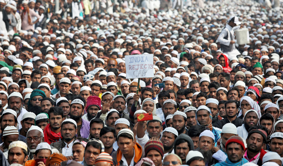 People attend a protest against a new citizenship law, in Kolkata, India, December 22, 2019. (REUTERS)