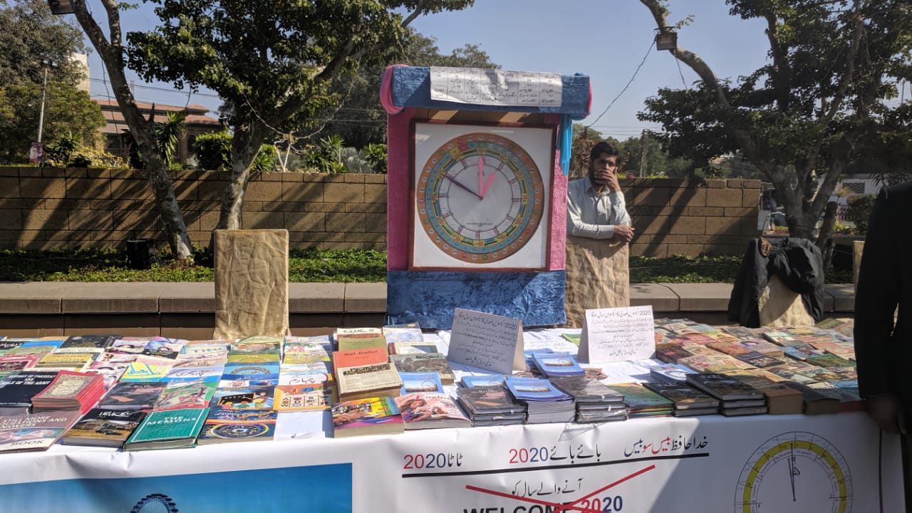 Book stalls in the street library in Karachi on Dec 25, 2019. (AN Photo)