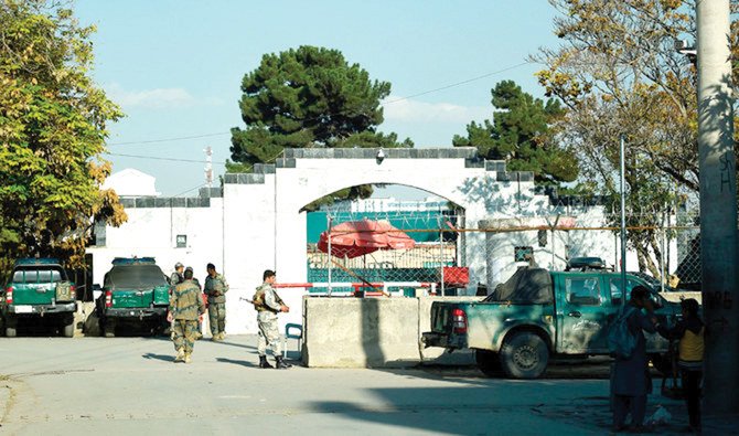 Afghan police stand guard outside Pakistan’s Embassy, in Kabul. (AFP)