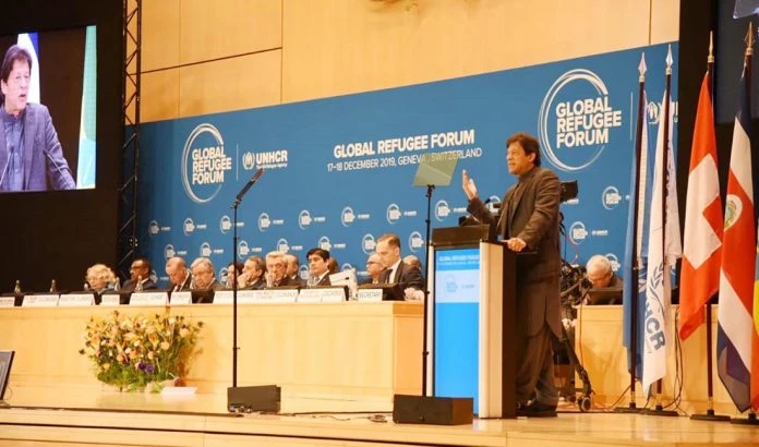 Prime Minister Imran Khan addresses the first Global Refugee Forum co-hosted by UNHCR on Dec 17, 2019 in Geneva. (Photo Courtesy: Information Ministry)