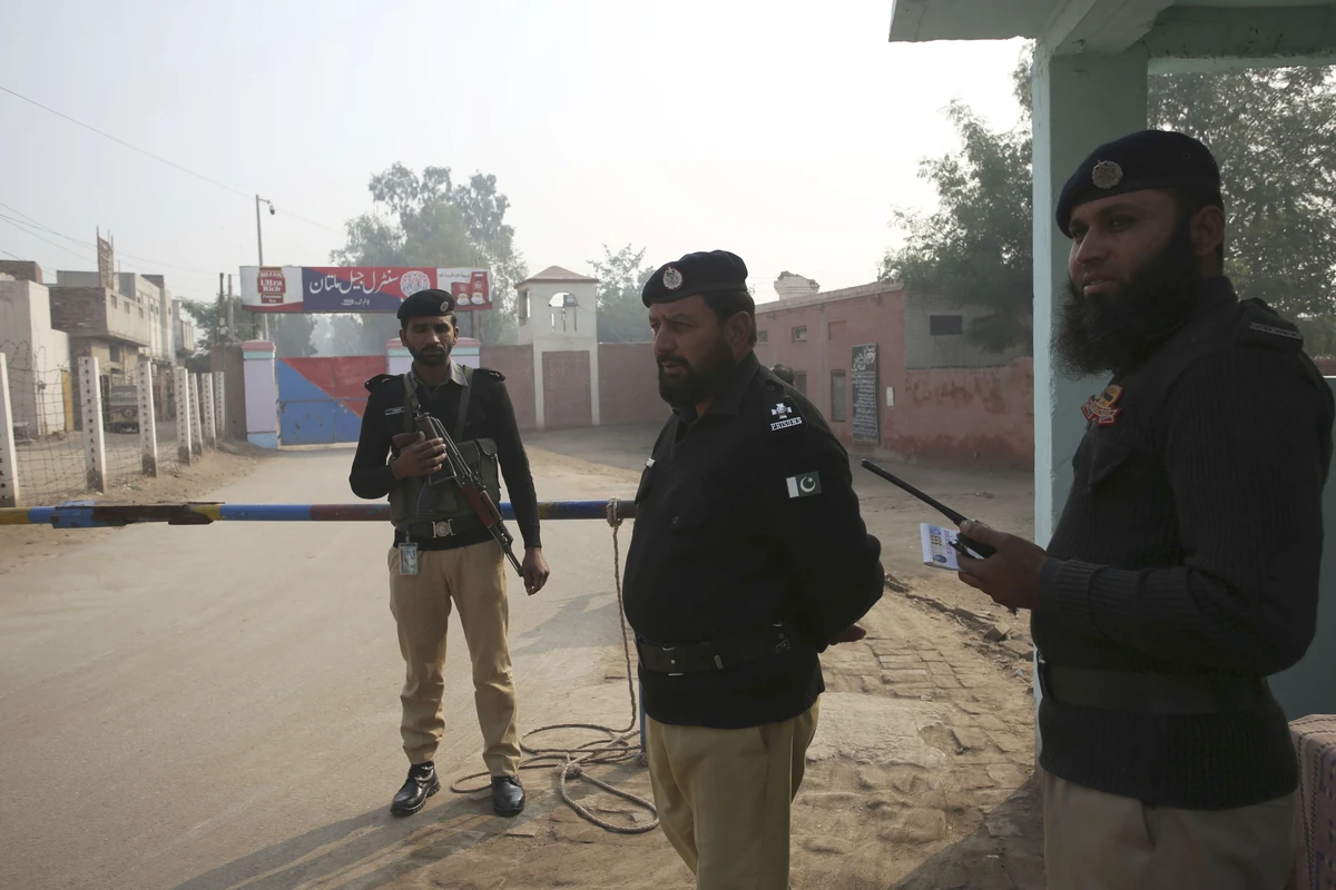 Pakistani police officers stand guard outside Multan jail after a court’s decision for a professor facing blasphemy case, in Multan, Pakistan, Saturday, Dec. 21, 2019. A Pakistani court on Saturday convicted the Muslim professor of blasphemy, sentencing him to death for allegedly spreading anti-Islamic ideas. Junaid Hafeez has been held for six years awaiting trial. He’s spent most of that time in solitary confinement because he would likely be killed if left with the general population, local media have reported. (AP)