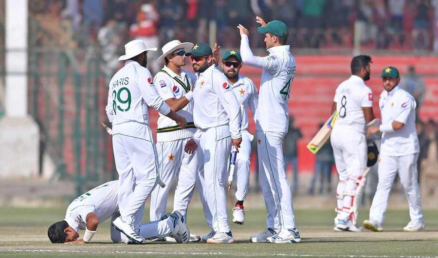 Pakistani players celebrates victory against Sri Lanka in second test match on Dec 23, 2019 in Karachi. (Photo Courtesy: PCB Twitter)