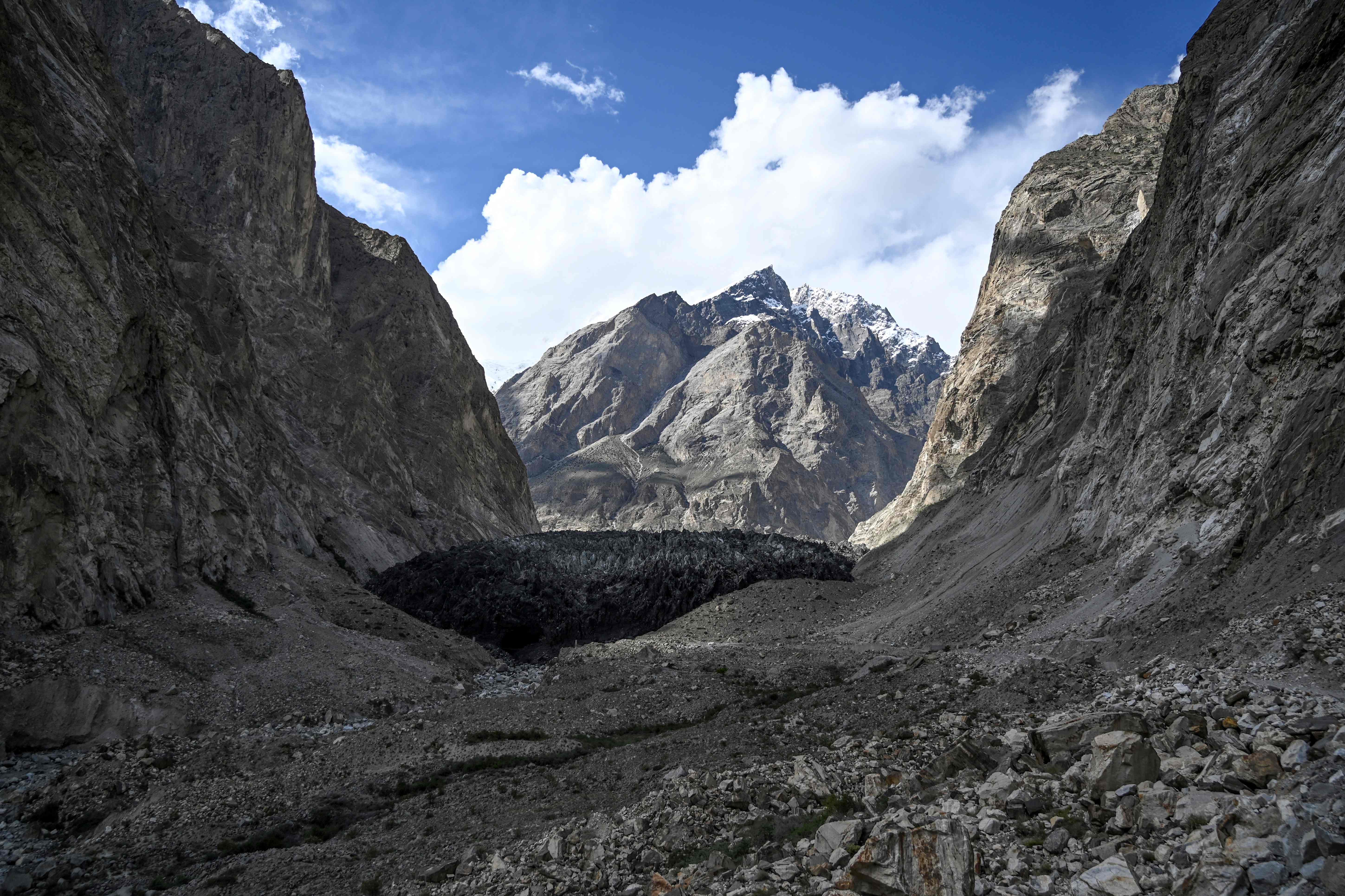 This picture taken on June 28, 2019 shows a general view of the black Shisper glacier in the Karakoram mountain range of Pakistan's Gilgit-Baltistan region. (AFP / File)