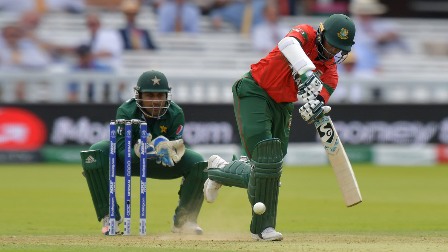 In this file photo, Bangladesh's Shakib Al Hasan plays a shot during the 2019 Cricket World Cup group stage match between Pakistan and Bangladesh at Lord's Cricket Ground in London on July 5, 2019. (AFP)