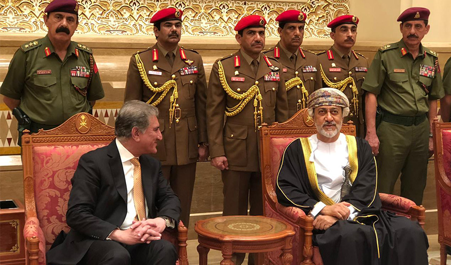 Foreign Minister Shah Mahmood Qureshi meets with Oman's new ruler Haitham bin Tariq Al-Said in Muscat on Jan. 14, 2020. (Photo courtesy: Foreign Office)