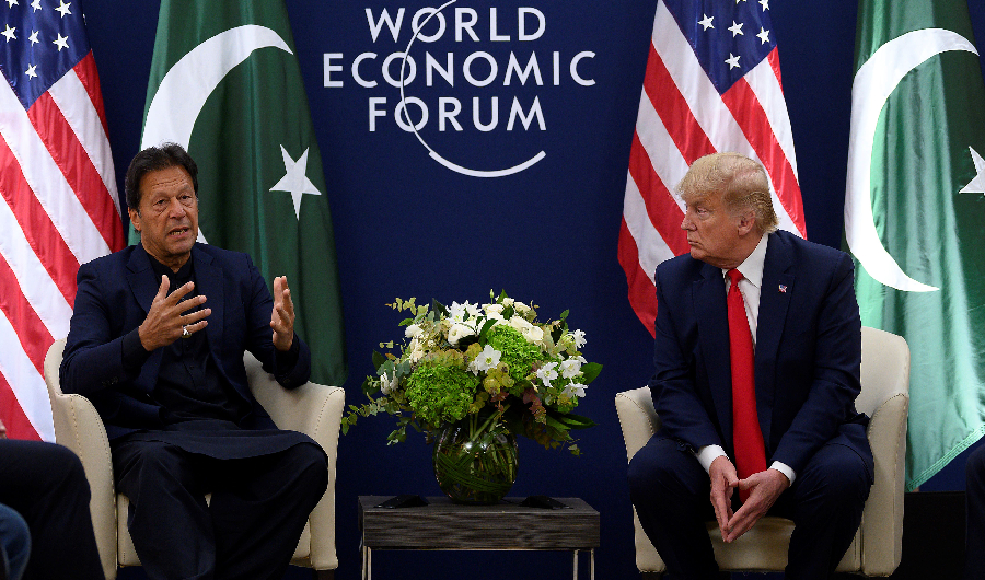 Prime Minister Imran Khan meets US President Donald Trump on the sidelines of the World Economic Forum (WEF) in Davos on Jan. 21, 2020. (AFP)