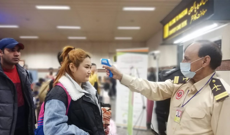 Passengers arriving from China were being screened for the coronavirus at Lahore airport on January 24, 2020. (Photo by health ministry)