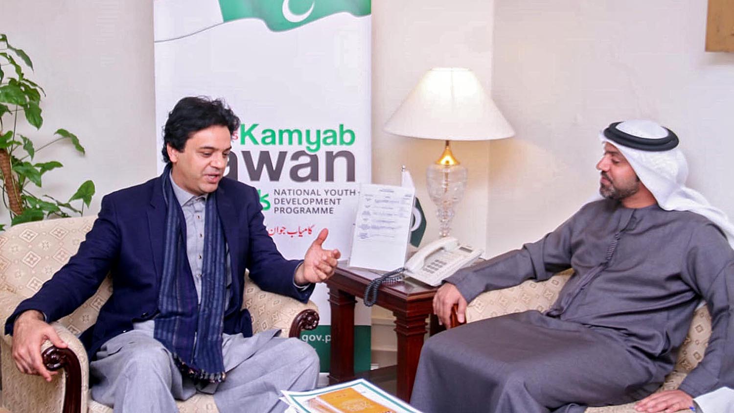 The Pakistani PM’s special assistant on youth affairs, Muhammad Usman Dar, meets with Emirati Ambassador Hamad Obaid Al-Zaabi in Islamabad on Jan. 30, 2020. (Supplied)