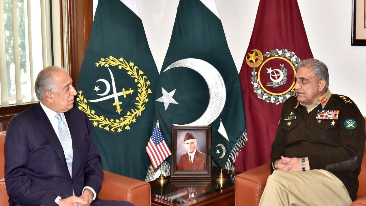 US Special Representative for Afghanistan Reconciliation Zalmay Khalilzad holds a meeting with Pakistan’s Army Chief General Qamar Javed Bajwa in Rawalpindi on Jan. 31, 2020. (Photo Courtesy: ISPR)
