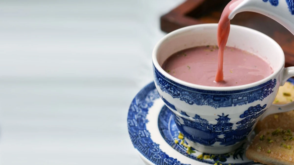 Kashmiri chai's other names are gulabi chai, pink tea, and noon chai. (Photo courtesy: FlourAndSpiceblog/Instagram)