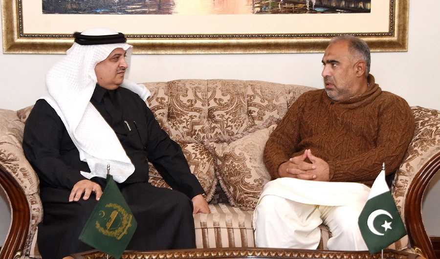 Ambassador of Saudi Arabia to Pakistan Nawaf bin Said Al-Malki called on Speaker National Assembly Asad Qaiser in Islamabad on Jan 6, 2020. (APP Photo)