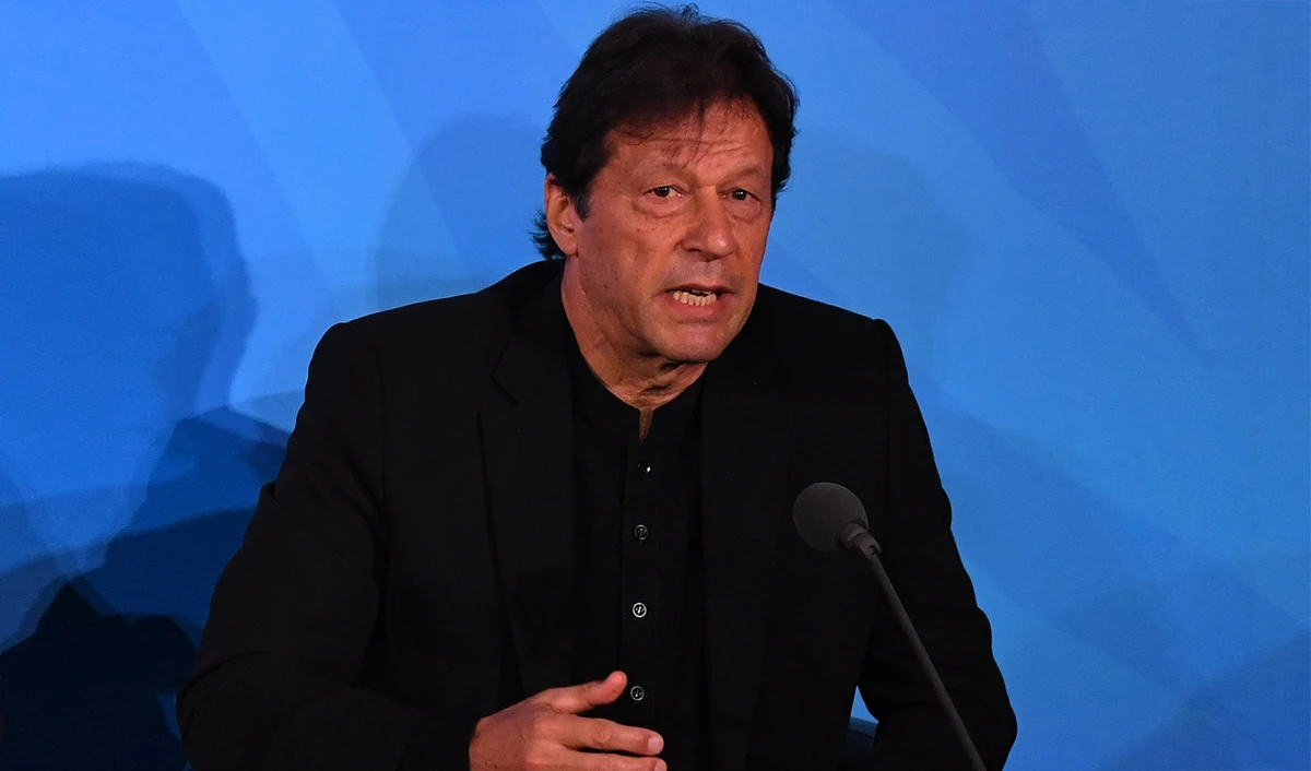 In this file photo, Prime Minister of Pakistan Imran Khan speaks during the Climate Action Summit 2019 in the United Nations General Assembly Hall September 23, 2019. (AFP)