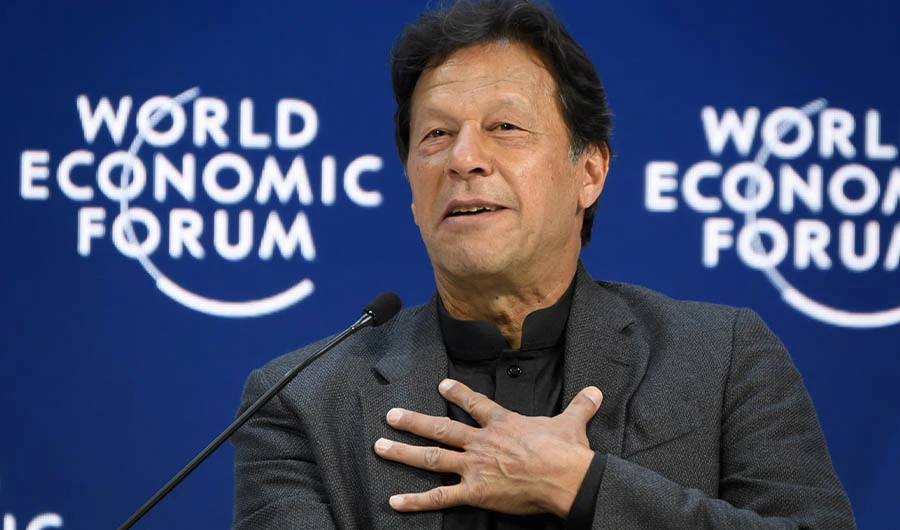 Pakistan's Prime Minister Imran Khan delivers a speech at the World Economic Forum (WEF) annual meeting in Davos, on January 22, 2020. (AFP)