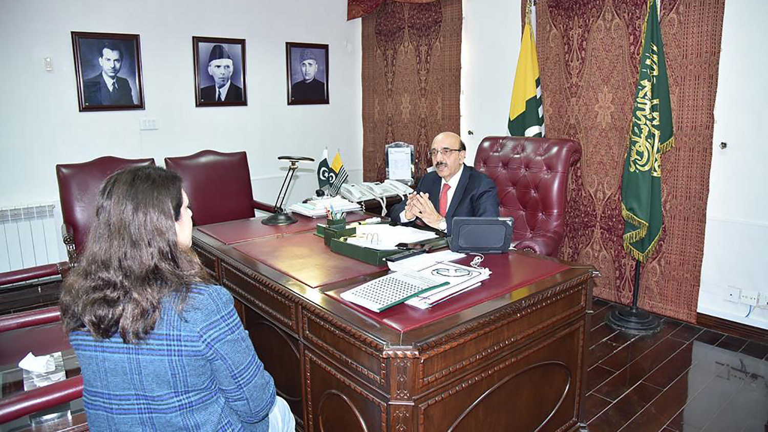 President of Azad Jammu and Kashmir Sardar Masood Khan gives an exclusive interview to Arab News at the Kashmir House in Islamabad on Feb. 3, 2020. (AN photo)