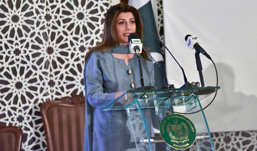 In this photo, Pakistan's foreign ministry spokeswoman Aisha Farooqui speaking envoys conference on November 29, 2019. (Photo courtesy: foreign office)