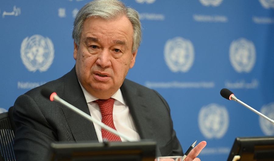United Nations Secretary General Antonio Guterres speaks during a press briefing at UN Headquarters in New York City, Feb. 4, 2020. (AFP)
