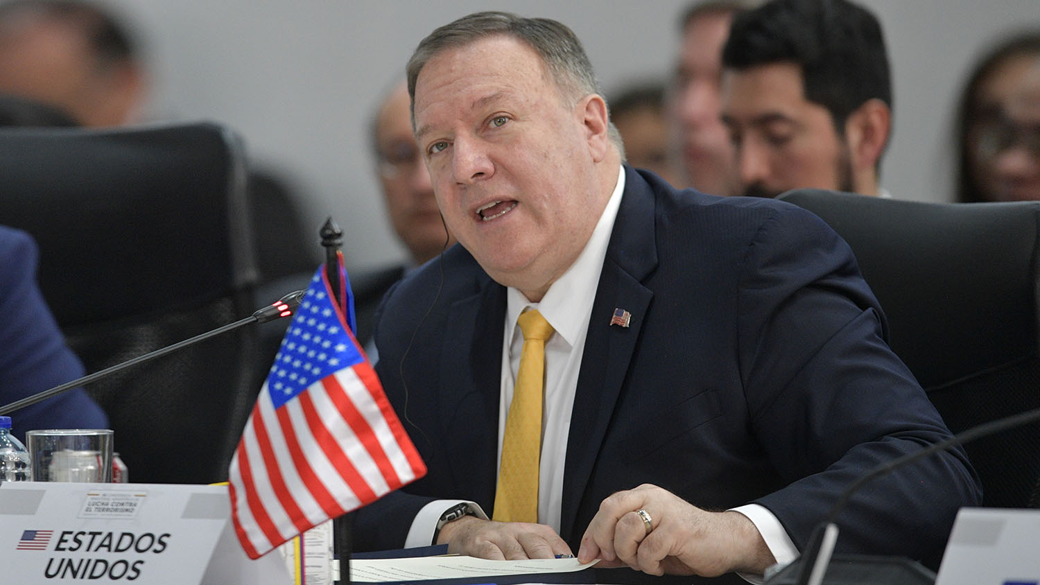 In this file photo, US Secretary of State Mike Pompeo speaks during a conference in Bogota on Jan. 20, 2020. (AFP)