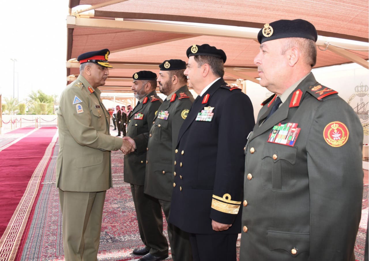 Pakistan Army chief Gen. Qamar Javed Bajwa shakes hands with top defense officials during a day-long visit to Kuwait on Feb. 20, 2020. (Photo courtesy: ISPR)