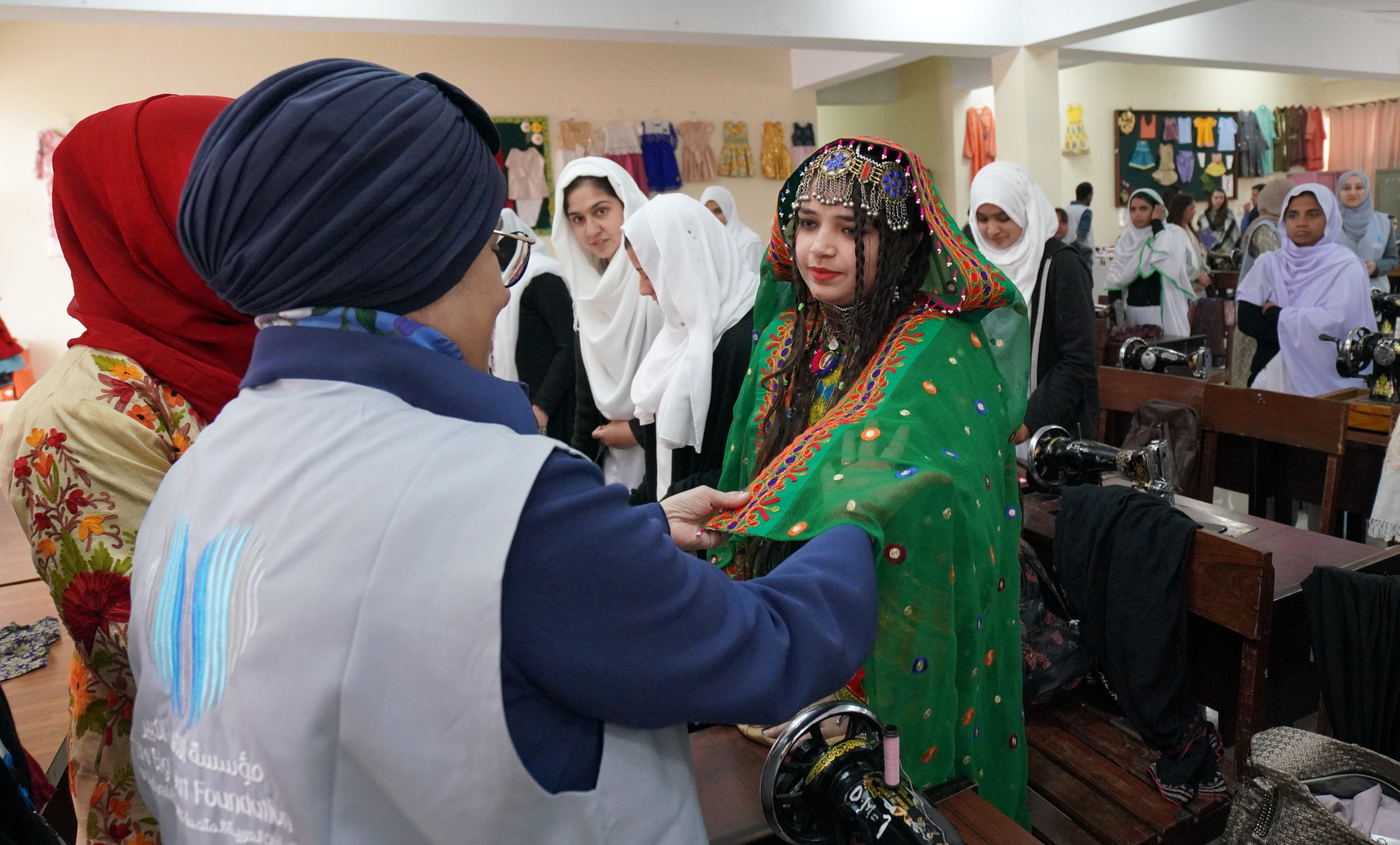 Sheikha Jawaher Bint Mohammed Al Qasimi, Wife of His Highness the Ruler of Sharjah, Chairperson of the Big Heart Foundation, and UNHCR Eminent Advocate met with trainees, including refugees, at the Women Welfare and Development Centre in Islamabad, Pakistan on February 24, 2020. (UNHCR)