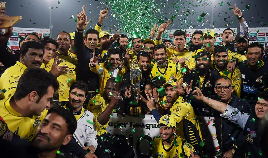 In this file photo, Peshawar Zalmi celebrate their PSL win over Quetta Gladiators on March 4, 2017. (File/ AFP)