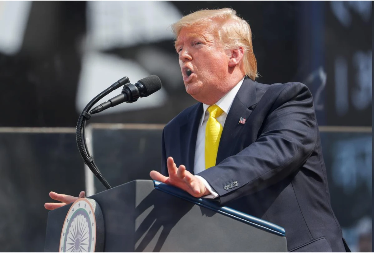 U.S. President Donald Trump speaks at a "Namaste Trump" event, during his visit to India, at Sardar Patel Gujarat Stadium, in Ahmedabad, India, February 24, 2020. (REUTERS)