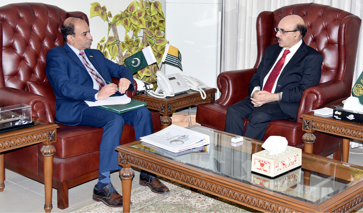 Azad Kashmir President Sardar Masood Khan, right, holds a meeting with OIC Special Envoy for Jammu and Kashmir Ambassador Yousef M. Al-Dobeay in Muzaffarabad on March 4, 2020. (Picture Courtesy: AJK Presidential Secretariat)