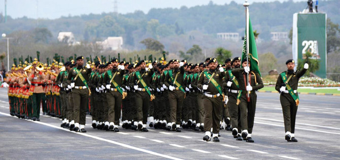 Troops from Saudi Arabia have particinal day military parade on Saturday 23 March 2019. This is the second time Saudi troops have participated in Pakistan Day, celebrated across the country to mark the anniversary of a 1940 resolution calling for a sepapated in Pakistan’s natiorate homeland for Muslims in India. (ISPR photo)