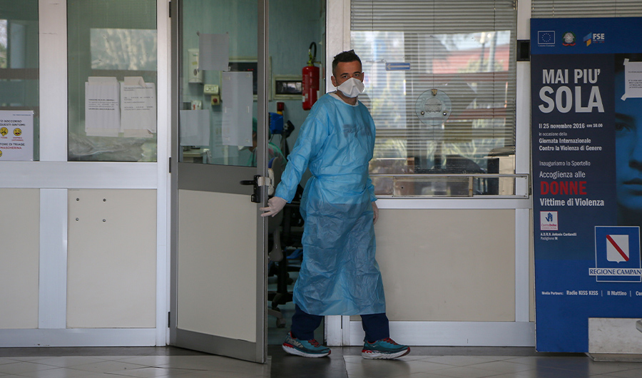 A hospital worker is pictured at the emergencies department of the Cardarelli hospital in Naples on March 11, 2020. (AFP)