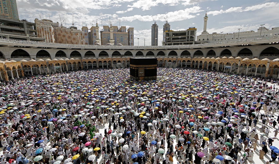 Muslim pilgrims perform the final walk around the Kaaba at the Grand Mosque in Saudi Arabia's holy city of Makkah on August 13, 2019. (AFP)