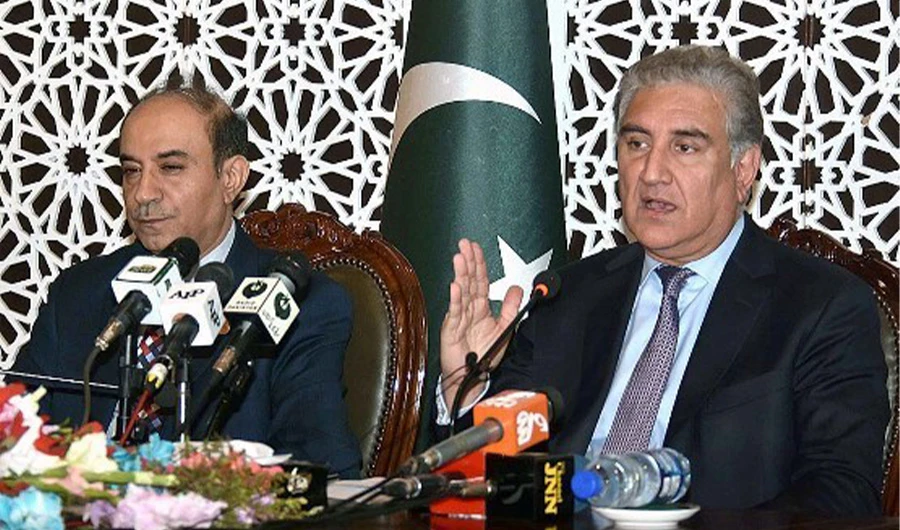 OIC Envoy Yousuf-Al-Dobeay and Foreign Minister Shah Mehmood Qureshi during a meeting on March 4 in Islamabad. (Photo courtesy: Foreign Office)