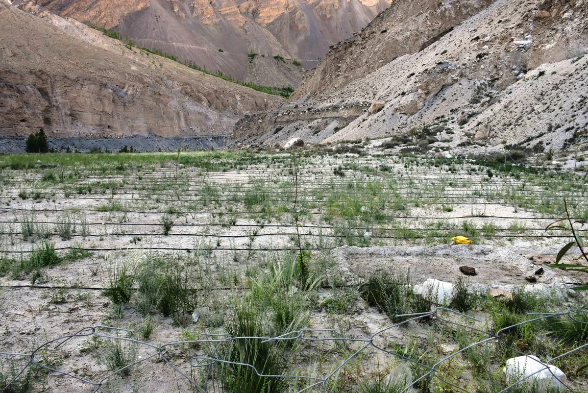 An apple orchard in mountainous Khyber village is watered with a hydro-ram pump and a network of drip irrigation, Gilgit-Baltistan, Pakistan, June 23, 2019. (Reuters)