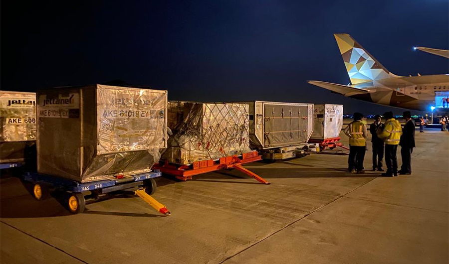 In this photo, UAE medical aid reached at Islamabad airport on April 5, 2020. (Photo courtesy: UAE Embassy)