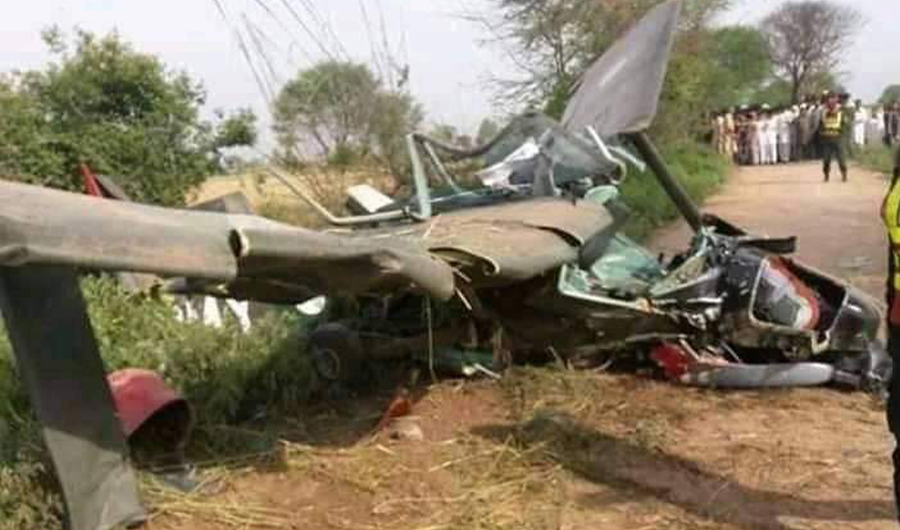 Wreckage of Pakistan Army Aviation's aircraft crashed near Gujrat on April 13, 2020. (Photo courtesy: Social Media)