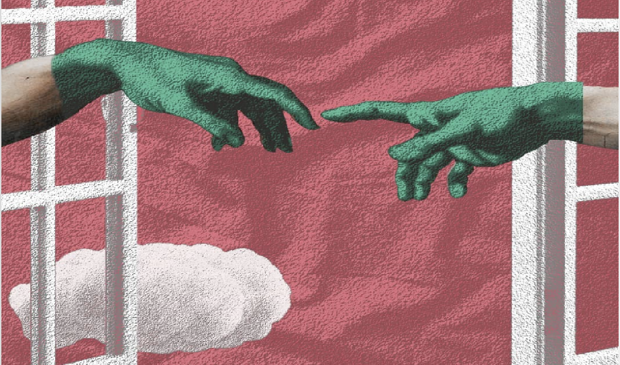 Artist Serwat Ibraaz shares a painting on her social media with a COVID-19 twist on the classic Michelangelo painting "The Creation of Adam." (Photo courtesy: Serwat Ibraaz Instagram)