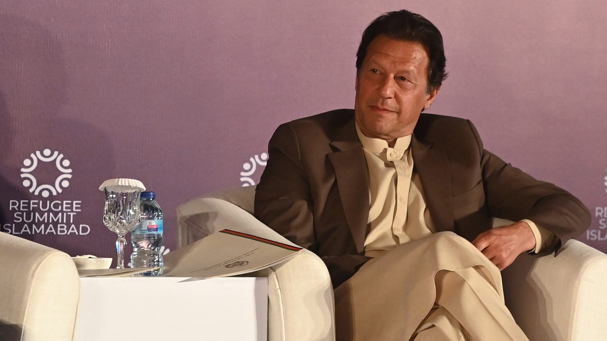 Pakistan's Prime Minister Imran Khan attend the Refugee Summit Islamabad to mark 40 years of hosting Afghan refugee in Islamabad on Feb. 17, 2020. (AFP)
