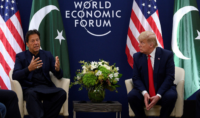 Prime Minister Imran Khan meets US President Donald Trump on the sidelines of the World Economic Forum (WEF) in Davos on Jan. 21, 2020. (AFP)