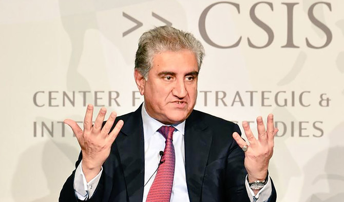 This photograph shared by Pakistani foreign minister Shah Mahmood Qureshi on Jan. 17, 2020, shows the minister speaking during a session at CSIS in Washington on Jan. 16, 2020. (Photo courtesy: Shah Mahmood Qureshi/Twitter)