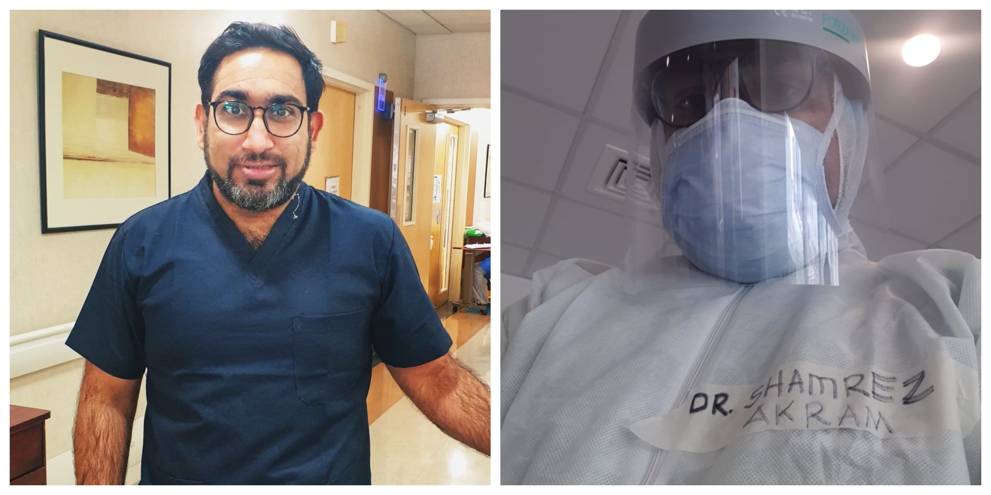Dr Shamrez Akram, an internal medicine specialist and a front line worker in the fight against COVID-19, can be seen at work in Dubai on April 30, 2020. (Photo courtesy: Dr Shamrez Akram)