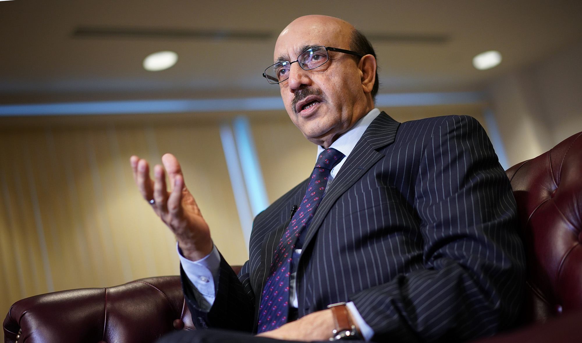 In this file photo, Azad Kashmir President Sardar Masood Khan speaks during an interview with AFP at Pakistan's embassy in Washington DC on Sept. 30, 2019. (AFP)