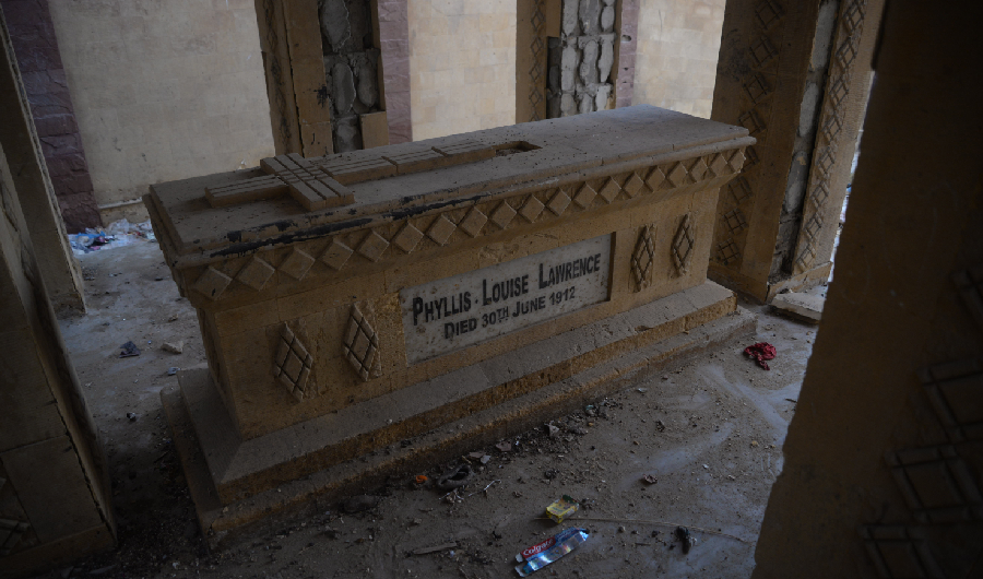 The grave of Phyllis Louise Lawrence, wife of Sir Henry Lawrence, former collector of Karachi, is seen at Gora Qabristan in Karachi on May 18, 2020 (AN Photo by S.A. Babar)