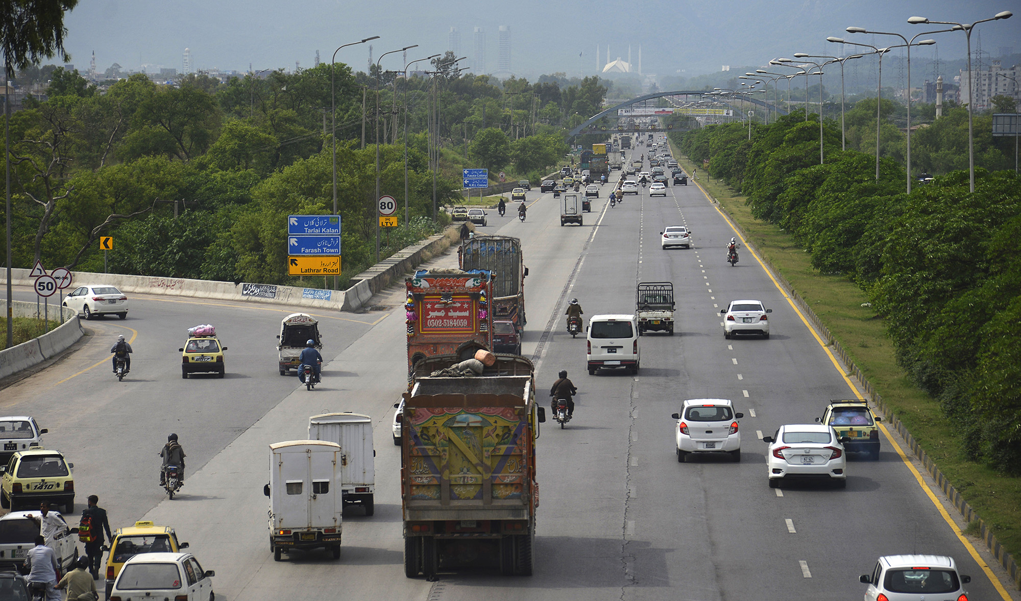 The photograph captured on May 12, 2020 shows a general view of Islamabad Highway. (AFP/File)