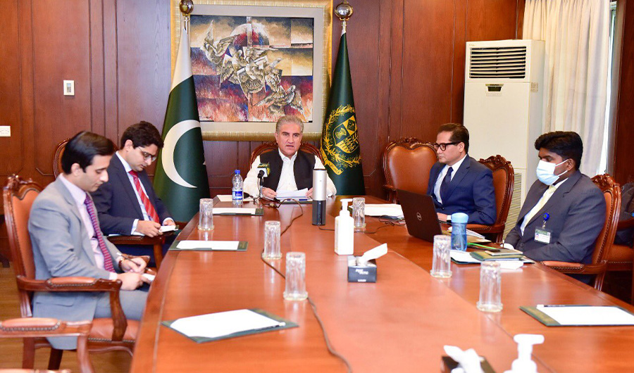 Pakistan's foreign minister Shah Mahmood Qureshi chaired during chairing a meeting at ministry in Islamabad on June 6, 2020. (Courtesy: Ministry of Foreign Affairs)