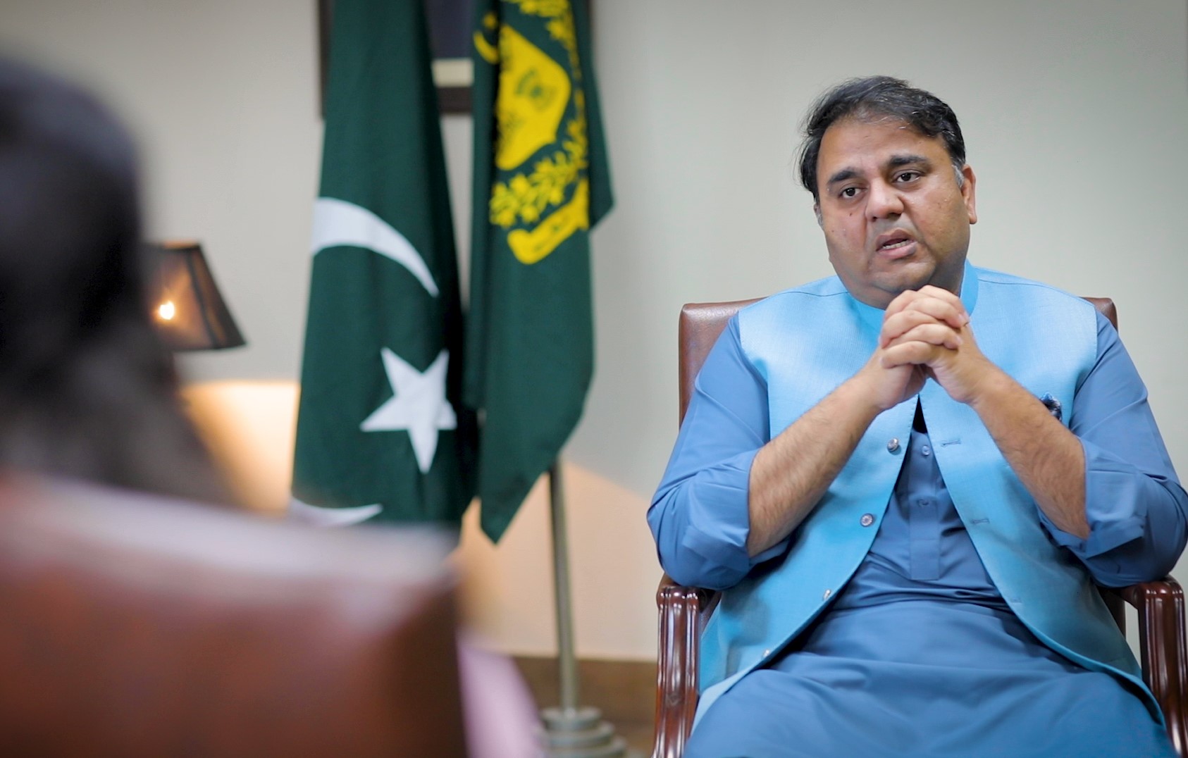 Pakistan Minister for Science and Technology Fawad Chaudhry during an interview with Arab News in Islamabad, Pakistan June 12, 2020. (AN photo)