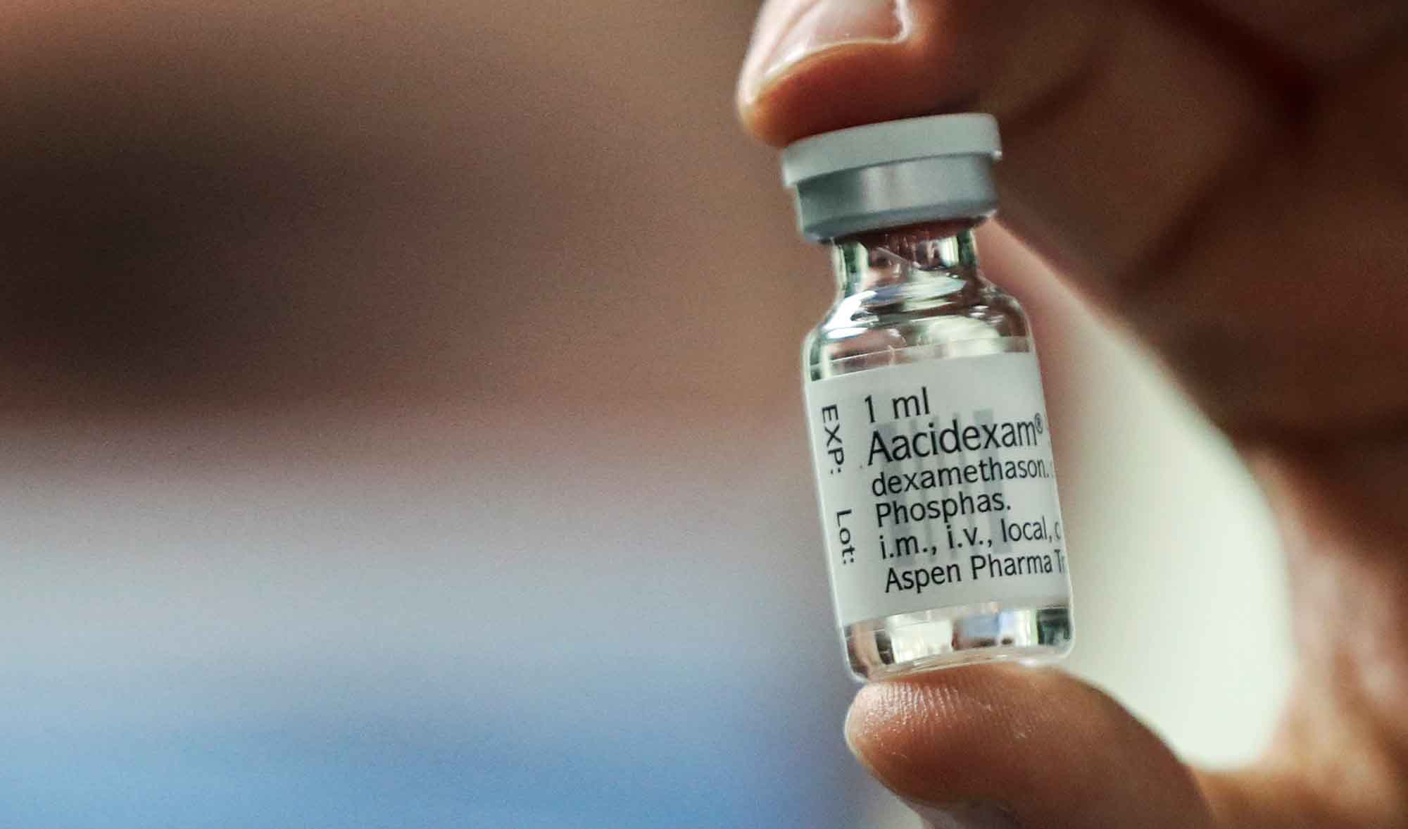 A pharmacist displays an ampoule of Dexamethasone at the Erasme Hospital amid the coronavirus disease (COVID-19) outbreak, in Brussels, Belgium, June 16, 2020. (REUTERS)