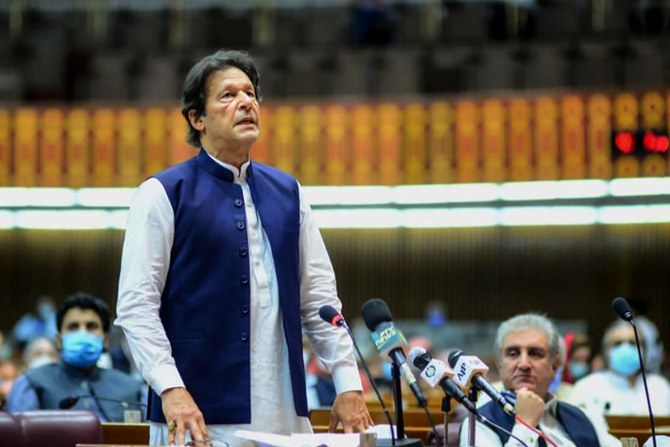 Prime minister Imran Khan told the Pakistan’s parliament that Islamabad’s partnership with the United States in the war on terror was a mistake. (Pakistan’s Press Information Department/ AFP)