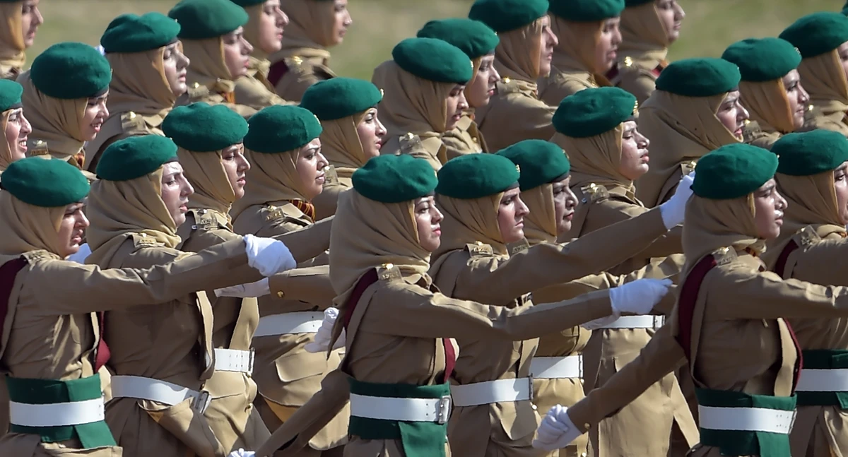 In this file photo, female Pakistan Army soldiers march during a Pakistan Day military parade in Islamabad on March 23, 2017. (AFP/File)
