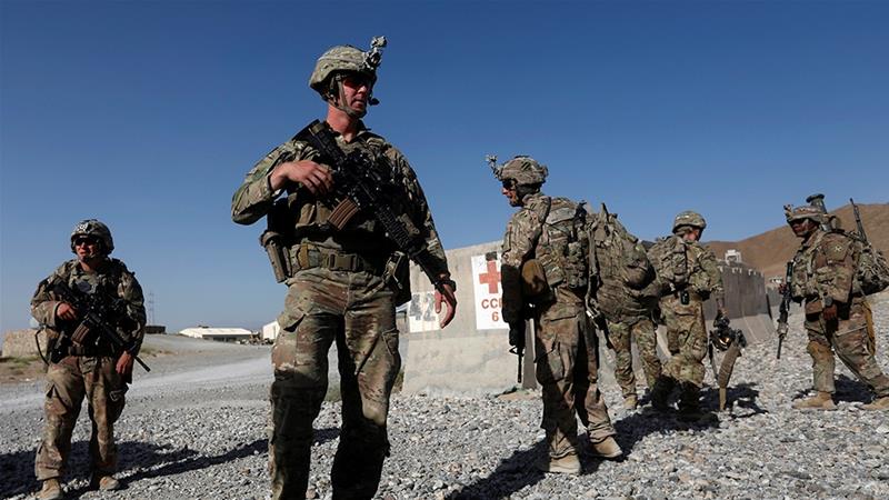 US troops wait for their helicopter flight at an Afghan National Army (ANA) base in Logar province, Afghanistan. (Reuters)