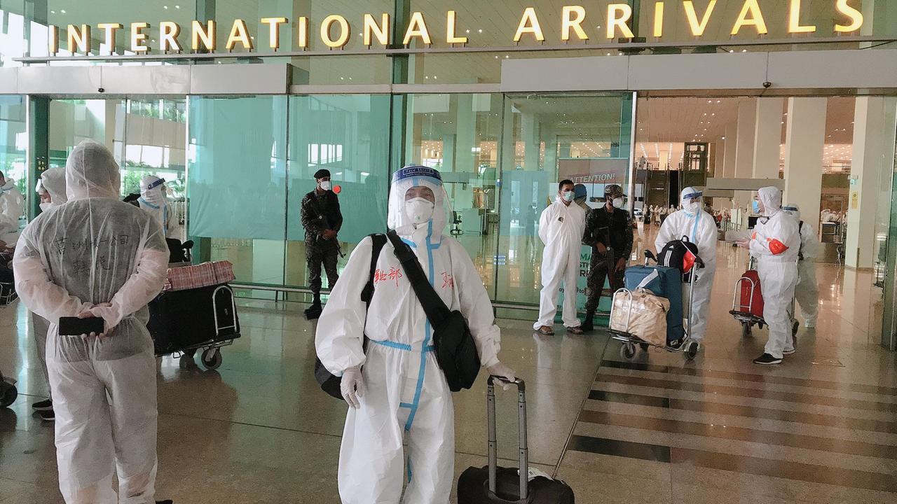 Chinese engineers and workers arrive at Islamabad International Airport, Pakistan, to expedite work on several hydropower projects under the China-Pak Economic Corridor, on July 13, 2020. (China Gezhouba Group Company)