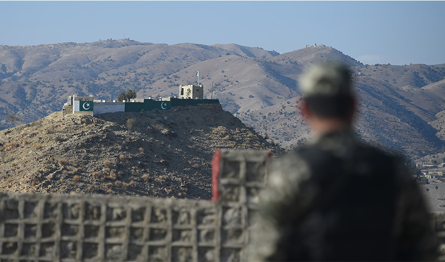 A Pakistani army soldier stands guard at a border terminal in Ghulam Khan in North Waziristan on the Pakistani-Afghan border on Jan. 27, 2019. (AFP/File)
